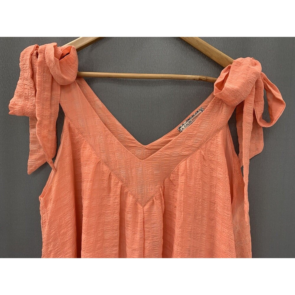 Flying Tomato Babydoll Gauze Romper Shorts Size M Pastel Orange Bow Cottage Boho - Picture 9 of 12